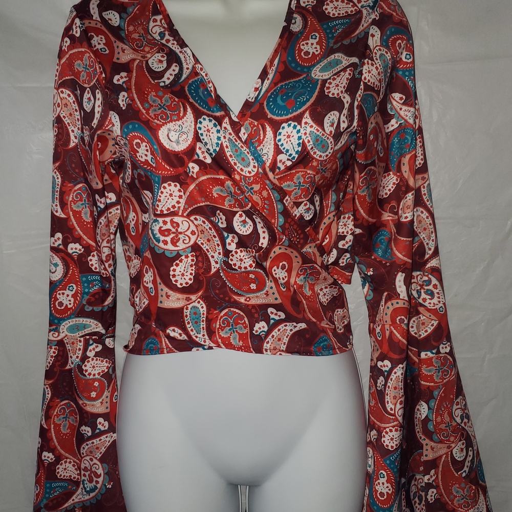 Paisley Wrap Blouse - Red and Teal